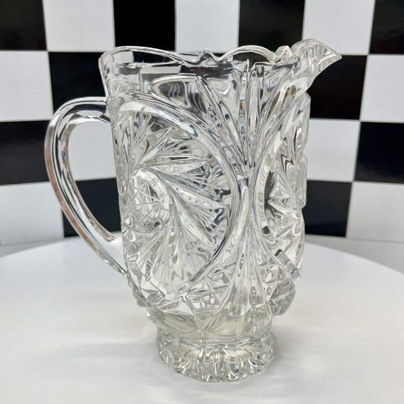 Authentic Bohemia Crystal Pitcher, Vintage Cut Glass with Starburst Leaf Pattern - Picture 6 of 10